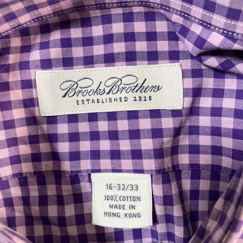 Brooks Brothers Oxford Shirt 16 32/33 (L/XL) Non Iron Purple Check Long Sleeve - Picture 3 of 7